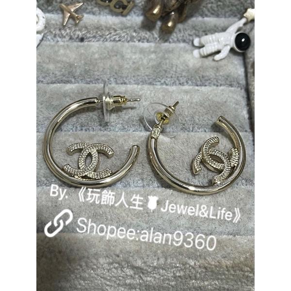 CHANEL 香奈兒 超美 淡金色 半圓 百搭 二手 素面 麥穗  造型 耳環-細節圖6