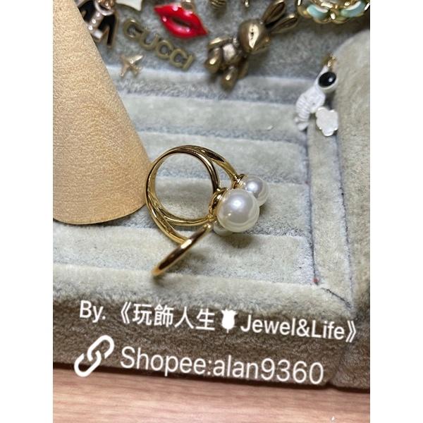 FENDI 超美 氣質 經典 LOGO F 二手 造型 金色 珍珠 戒指-細節圖5