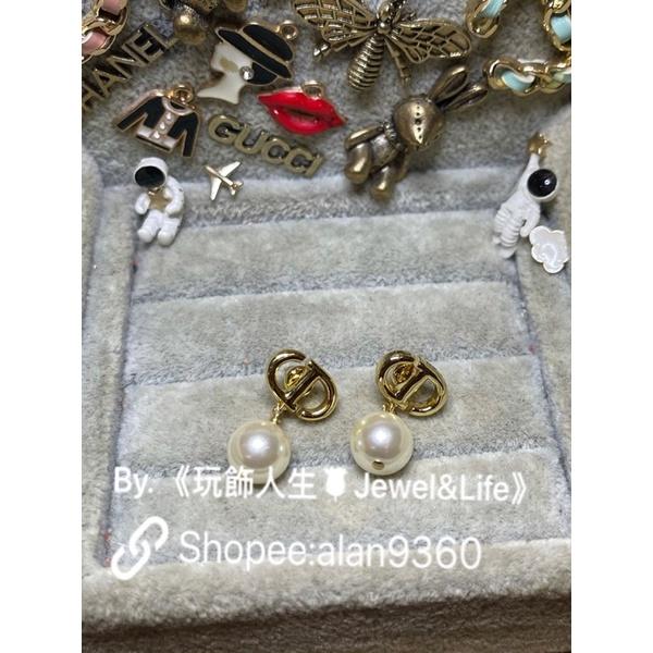 DIOR 經典 百搭 基本款 金色 CD 二手 迷你 珍珠  造型 耳環-細節圖2