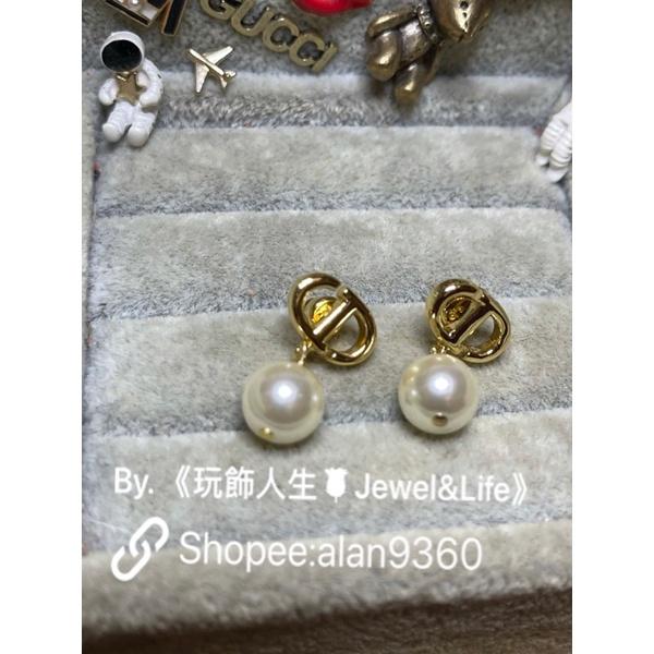 DIOR 經典 百搭 基本款 金色 CD 二手 迷你 珍珠  造型 耳環-細節圖3