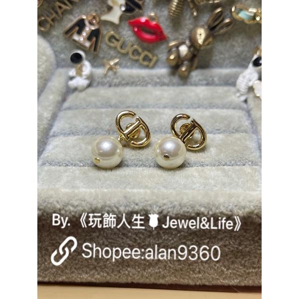 DIOR 經典 百搭 基本款 金色 CD 二手 迷你 珍珠  造型 耳環-細節圖5