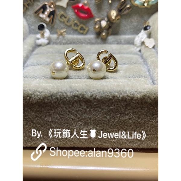 DIOR 經典 百搭 基本款 金色 CD 二手 迷你 珍珠  造型 耳環-細節圖6