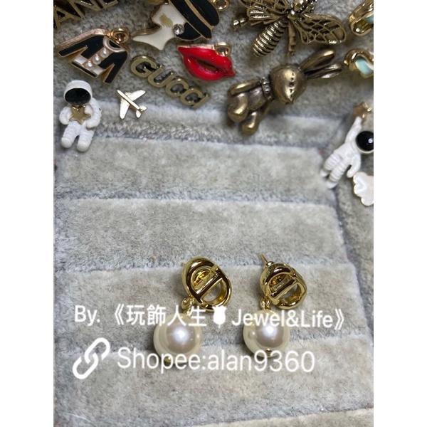 DIOR 經典 百搭 基本款 金色 CD 二手 迷你 珍珠  造型 耳環-細節圖7