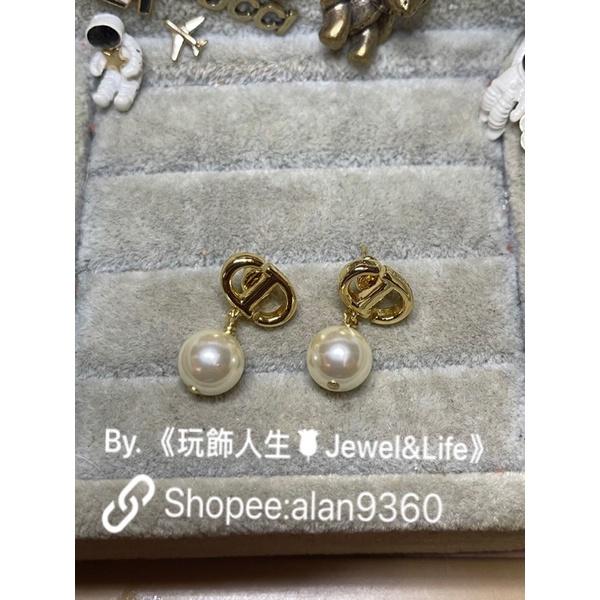 DIOR 經典 百搭 基本款 金色 CD 二手 迷你 珍珠  造型 耳環-細節圖8