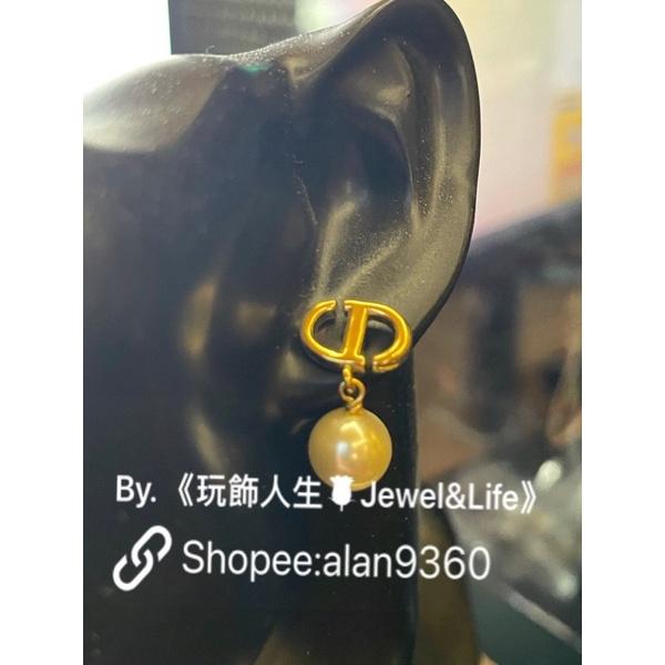DIOR 經典 百搭 基本款 金色 CD 二手 迷你 珍珠  造型 耳環-細節圖9