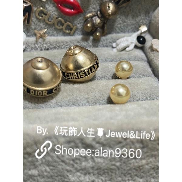 DIOR 超美 復古金 雙珍珠 黑色珐瑯 字母 二手 造型 耳環-細節圖7