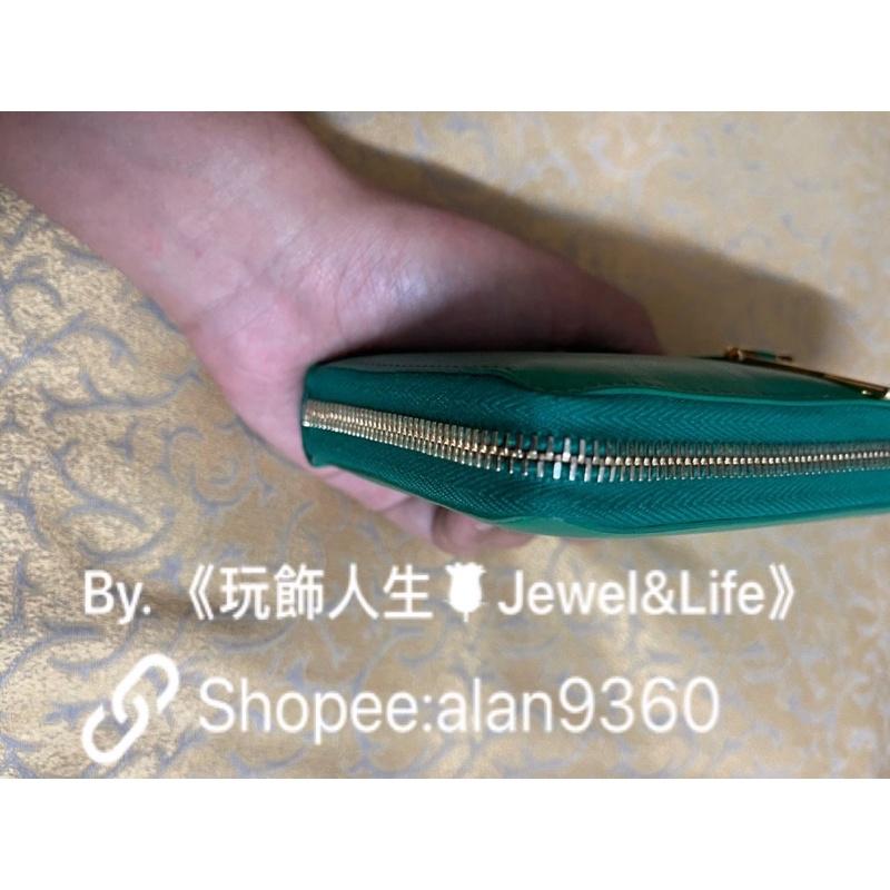 Saint Laurent Paris YSL 經典 二手 復古 Y 金色 竹子綠 ㄇ型 長夾-細節圖3