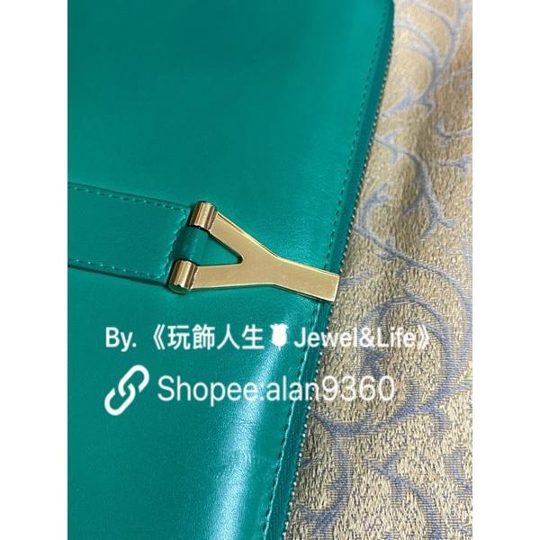 Saint Laurent Paris YSL 經典 二手 復古 Y 金色 竹子綠 ㄇ型 長夾-細節圖7