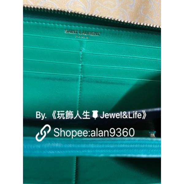 Saint Laurent Paris YSL 經典 二手 復古 Y 金色 竹子綠 ㄇ型 長夾-細節圖9
