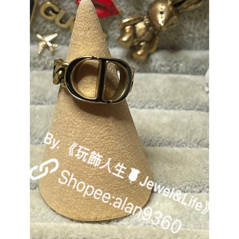 DIOR 超美  復古金 黑色琺瑯 經典CD logo 鍊條  二手 造型 戒指-細節圖2