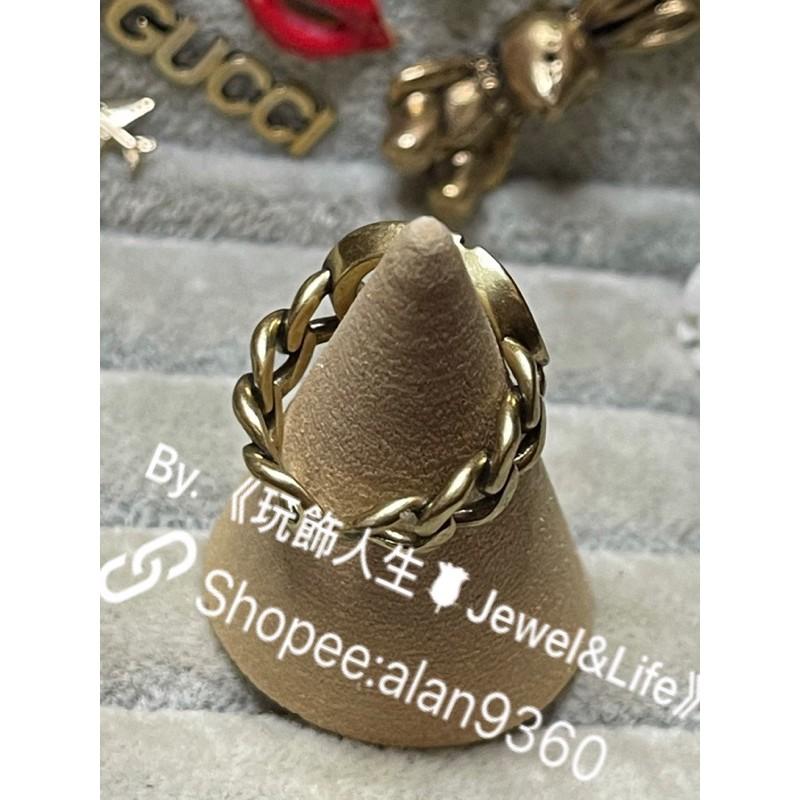 DIOR 超美  復古金 黑色琺瑯 經典CD logo 鍊條  二手 造型 戒指-細節圖4