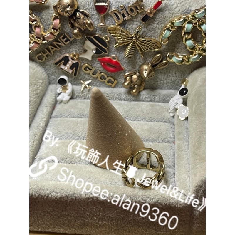 DIOR 超美  復古金 黑色琺瑯 經典CD logo 鍊條  二手 造型 戒指-細節圖5