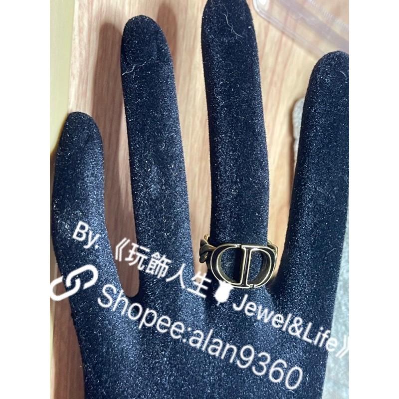 DIOR 超美  復古金 黑色琺瑯 經典CD logo 鍊條  二手 造型 戒指-細節圖6
