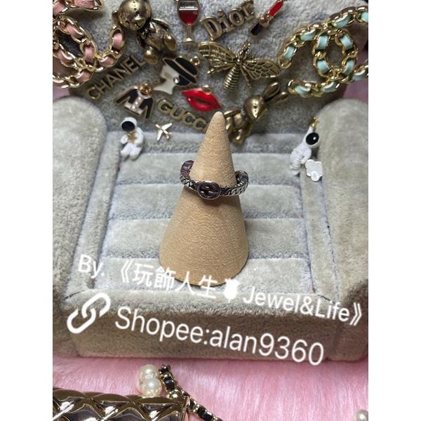 GUCCI 素雅 復古銀 編織 金屬 經典 二手 雙G logo  細版 造型 戒指-細節圖2