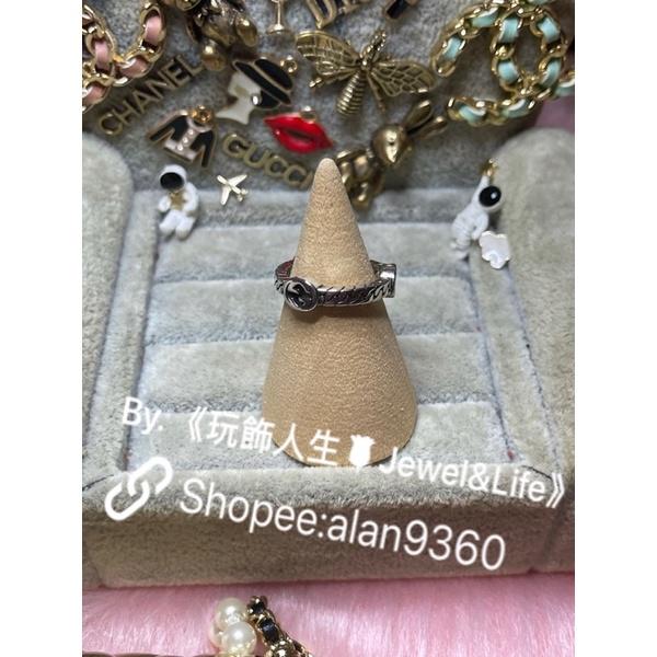 GUCCI 素雅 復古銀 編織 金屬 經典 二手 雙G logo  細版 造型 戒指-細節圖4