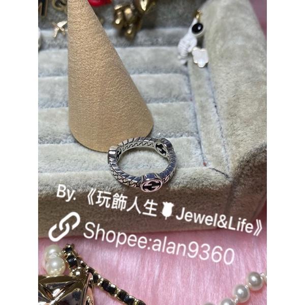 GUCCI 素雅 復古銀 編織 金屬 經典 二手 雙G logo  細版 造型 戒指-細節圖5