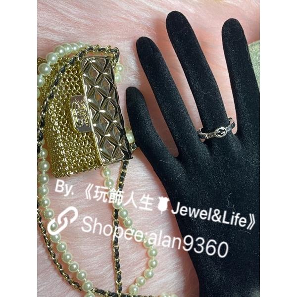 GUCCI 素雅 復古銀 編織 金屬 經典 二手 雙G logo  細版 造型 戒指-細節圖6