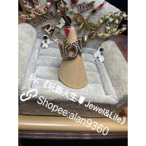 GUCCI LOVE 超美  復古金 珍珠 開口 二手 寬版 造型 戒指-細節圖2