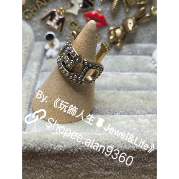 GUCCI LOVE 超美  復古金 珍珠 開口 二手 寬版 造型 戒指-細節圖3