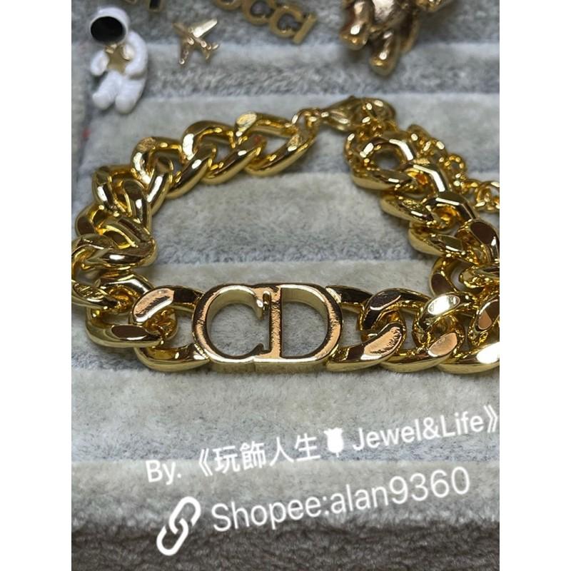 DIOR 超美  素面 亮金色 粗圈 CD 二手 造型 手鍊-細節圖2