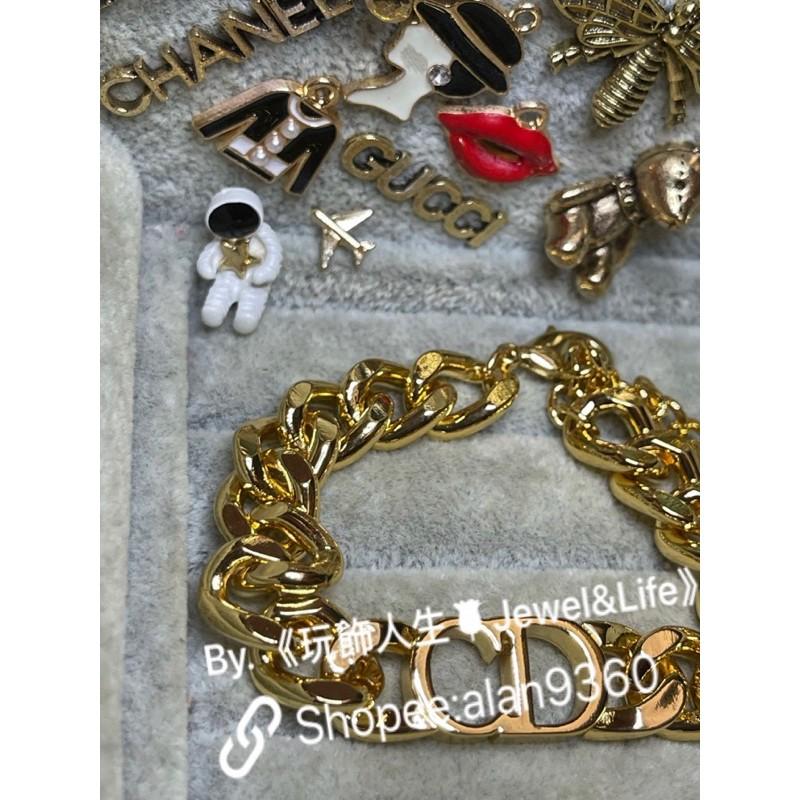 DIOR 超美  素面 亮金色 粗圈 CD 二手 造型 手鍊-細節圖3