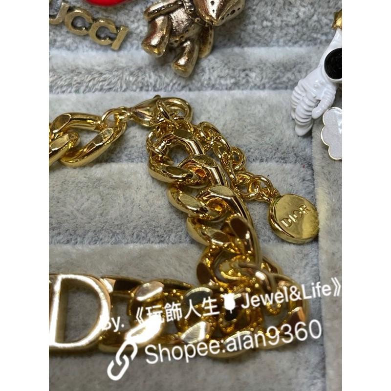 DIOR 超美  素面 亮金色 粗圈 CD 二手 造型 手鍊-細節圖4