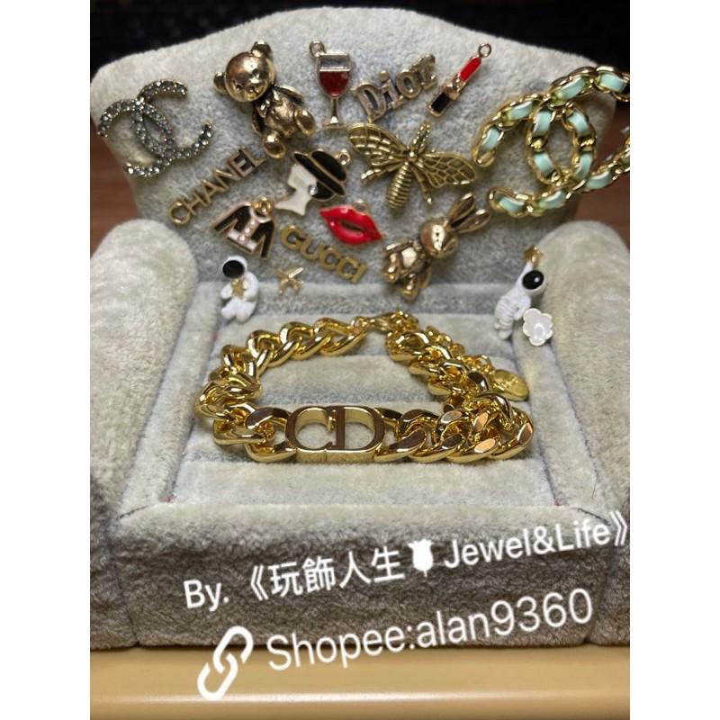 DIOR 超美  素面 亮金色 粗圈 CD 二手 造型 手鍊-細節圖5