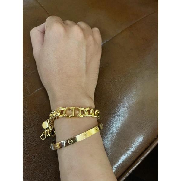 DIOR 超美  素面 亮金色 粗圈 CD 二手 造型 手鍊-細節圖7