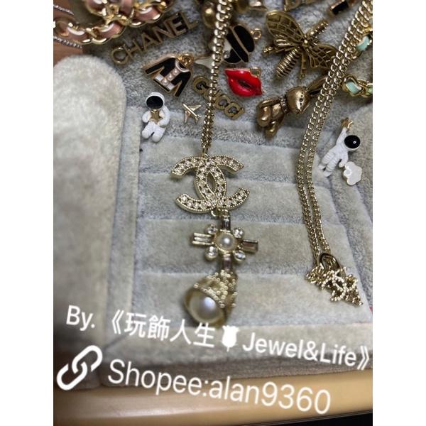CHANEL 香奈兒 超美 巴洛克 雙C 鏤空 淡金色 二手 水鑽 珍珠 造型 項鍊-細節圖2