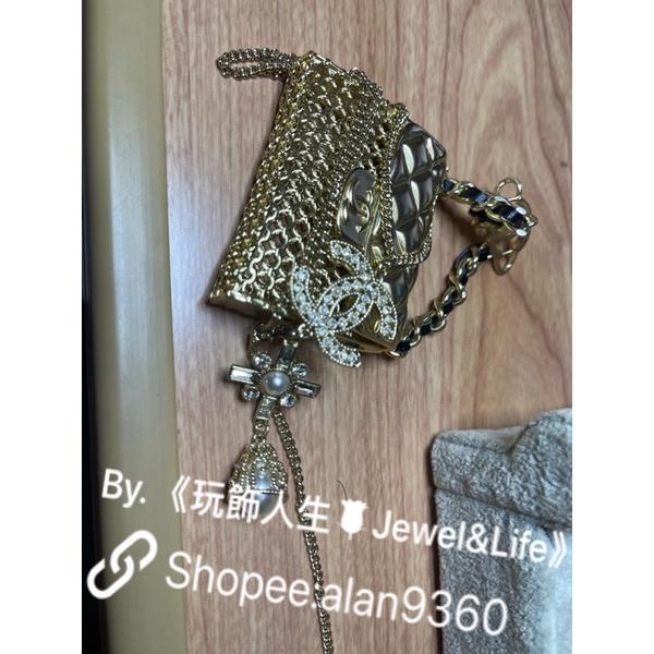 CHANEL 香奈兒 超美 巴洛克 雙C 鏤空 淡金色 二手 水鑽 珍珠 造型 項鍊-細節圖8