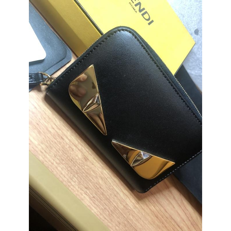 Fendi 牛皮 二手 淡金眼 金屬質感 零錢包 短夾-細節圖4