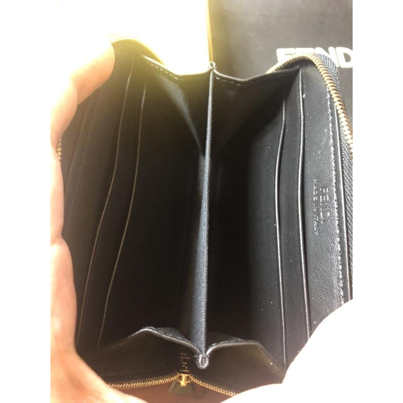 Fendi 牛皮 二手 淡金眼 金屬質感 零錢包 短夾-細節圖5
