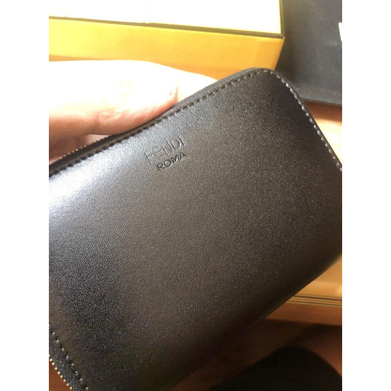 Fendi 牛皮 二手 淡金眼 金屬質感 零錢包 短夾-細節圖6