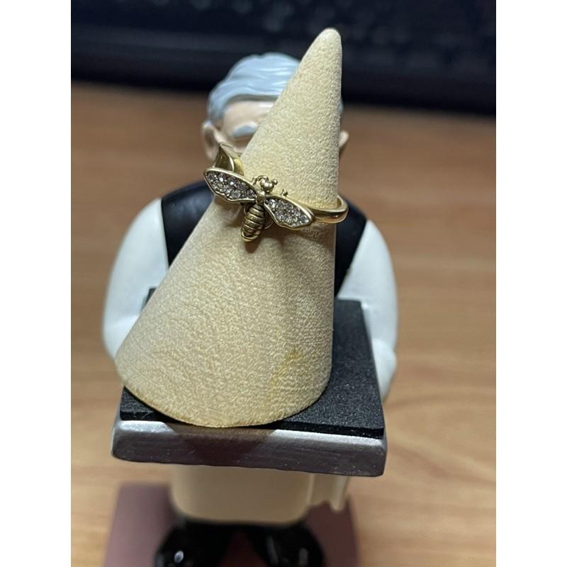 DIOR 超美 氣質  復古金 蜜蜂 水鑽翅膀 CD 細版 二手 造型 戒指-細節圖2