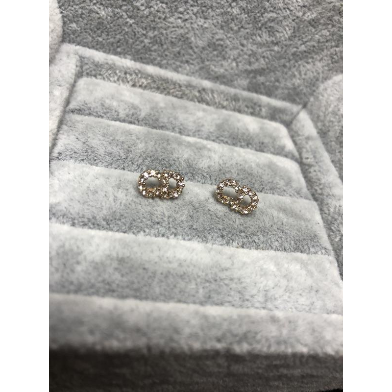 Dior  迷你 mini 水鑽 logo 二手 耳環-細節圖3