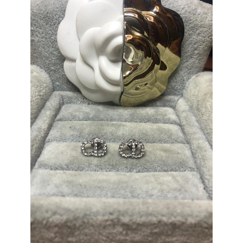 Dior  迷你 mini 水鑽 logo 二手 耳環-細節圖8