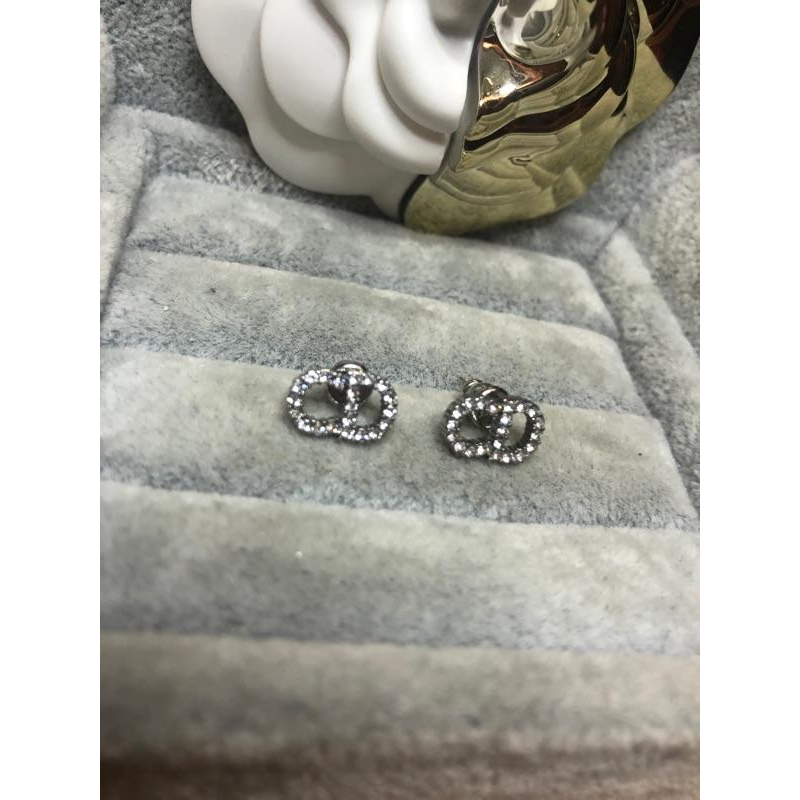 Dior  迷你 mini 水鑽 logo 二手 耳環-細節圖9