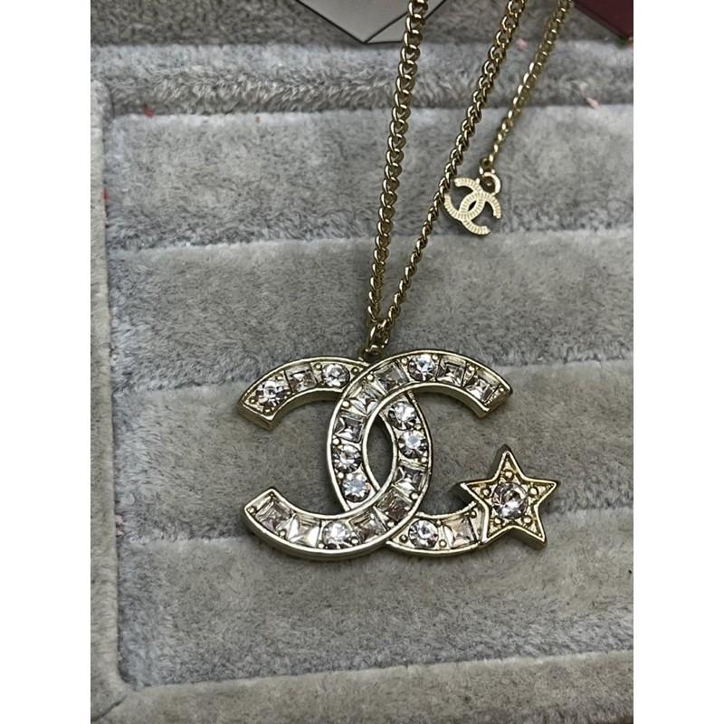 CHANEL 香奈兒 超美  淡金色 五角星 雙C 二手 水鑽 造型 項鍊-細節圖2