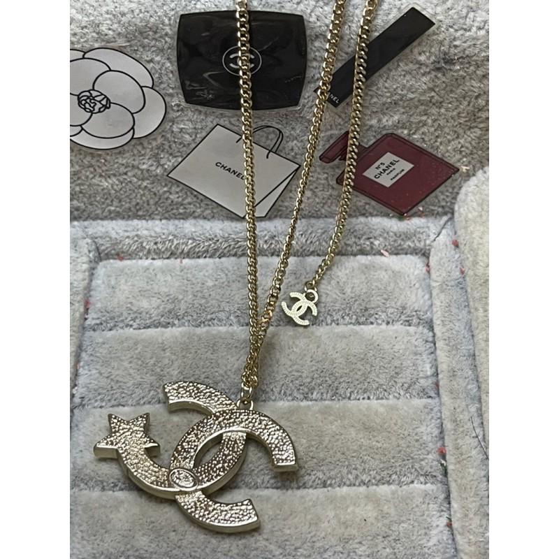 CHANEL 香奈兒 超美  淡金色 五角星 雙C 二手 水鑽 造型 項鍊-細節圖5