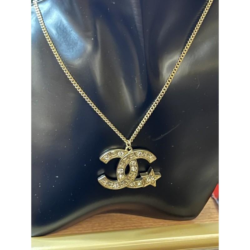CHANEL 香奈兒 超美  淡金色 五角星 雙C 二手 水鑽 造型 項鍊-細節圖6