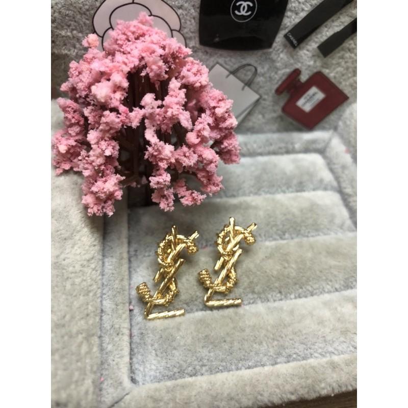Yves Saint Laurent YSL  金色 麻花 二手 字母 logo 耳環-細節圖2