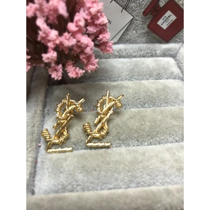 Yves Saint Laurent YSL  金色 麻花 二手 字母 logo 耳環-細節圖3