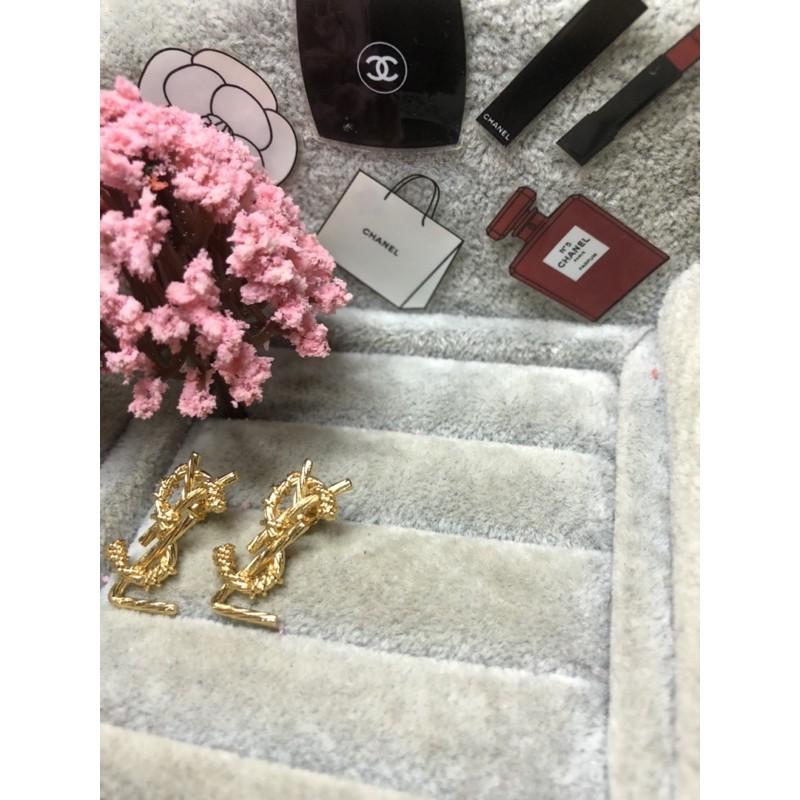 Yves Saint Laurent YSL  金色 麻花 二手 字母 logo 耳環-細節圖4