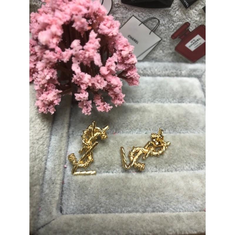 Yves Saint Laurent YSL  金色 麻花 二手 字母 logo 耳環-細節圖5