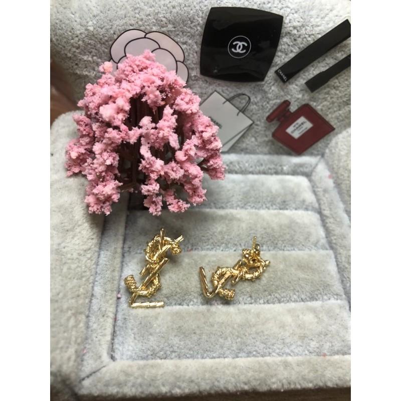 Yves Saint Laurent YSL  金色 麻花 二手 字母 logo 耳環-細節圖6