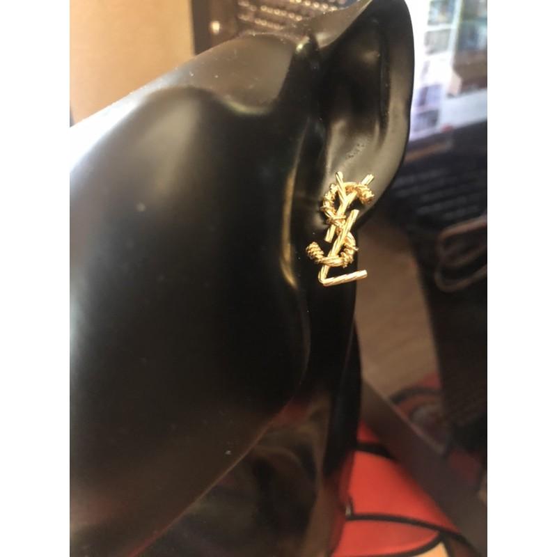Yves Saint Laurent YSL  金色 麻花 二手 字母 logo 耳環-細節圖7