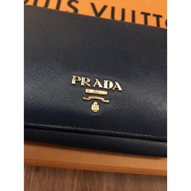 PRADA 深藍色 經典 二手 防刮 三折 短夾-細節圖2