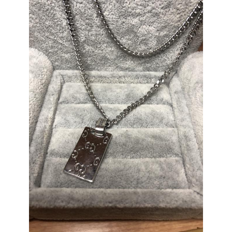 GUCCI 亮銀  軍牌 塗鴉 經典紋路 二手 項鍊-細節圖2