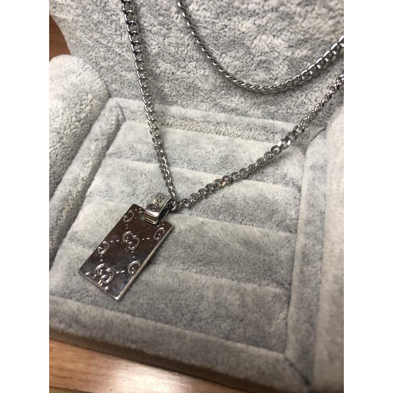 GUCCI 亮銀  軍牌 塗鴉 經典紋路 二手 項鍊-細節圖3