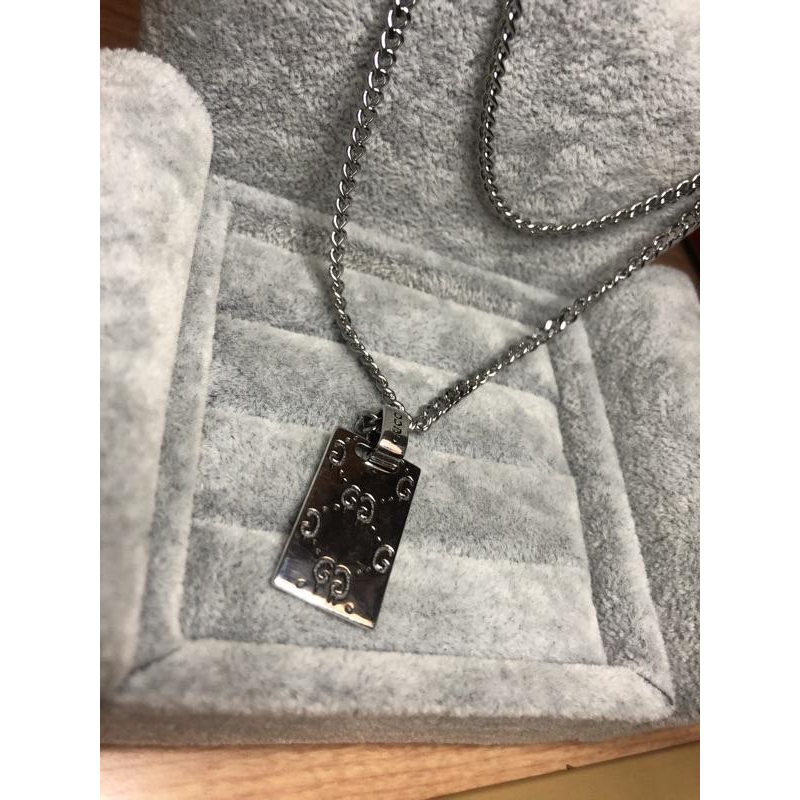 GUCCI 亮銀  軍牌 塗鴉 經典紋路 二手 項鍊-細節圖4